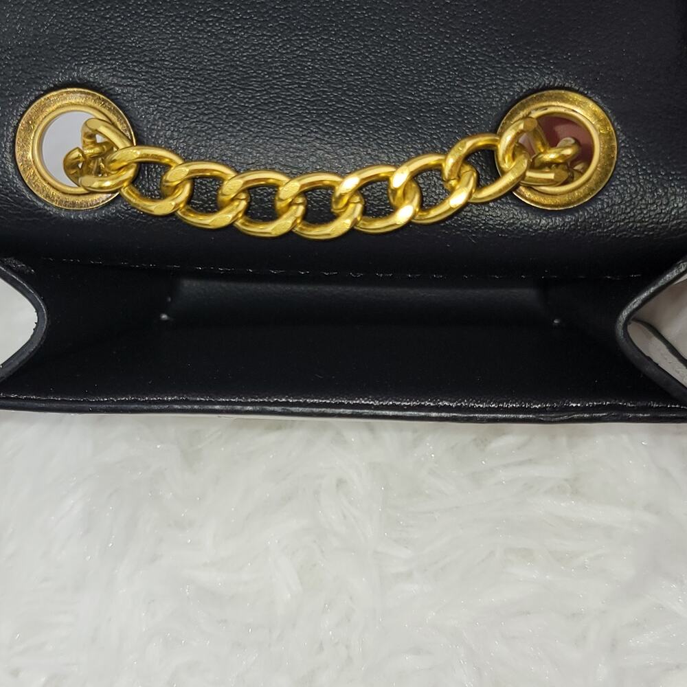 Designer Micro Mini Purse White Quilted Brass Spell Out Crossbody Chain Bag New - Picture 6 of 8